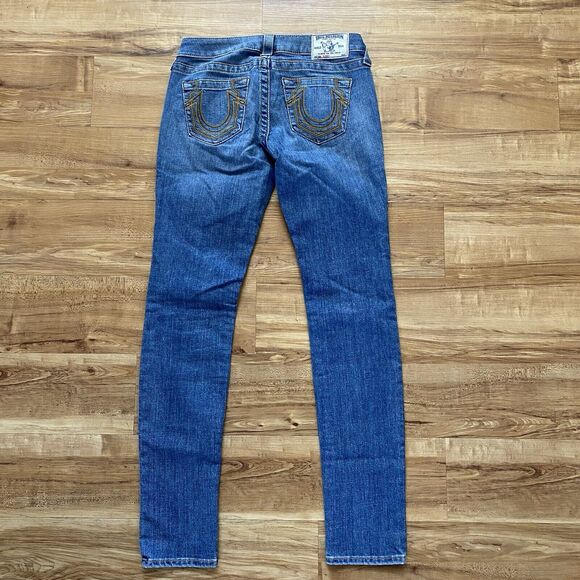 TRUE RELIGION 26 NWOT Skinny Gold Arrow Big T Low Rise Embroidered Y2K Jeans - Picture 5 of 16
